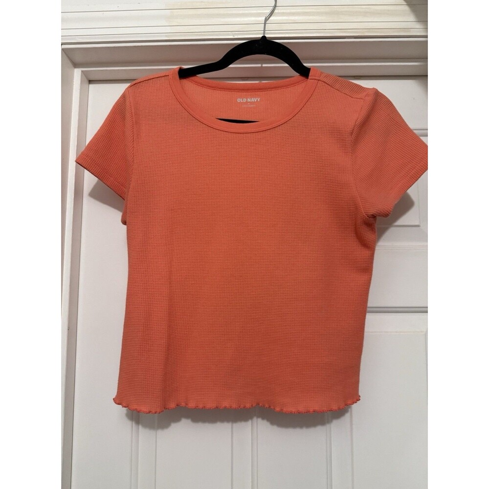 Old Navy Womens M Lettuce Edge Waffle Knit Crop T Shirt Coral